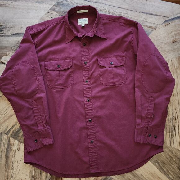 Cabela's Soft Canvas Trail Long Sleeve Button Up Cranberry Red Shirt Sz L - Picture 1 of 4